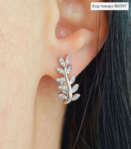 Серьги родированые 1,5*0,9см , Листики с камнями Xuping 180597 фото 1
