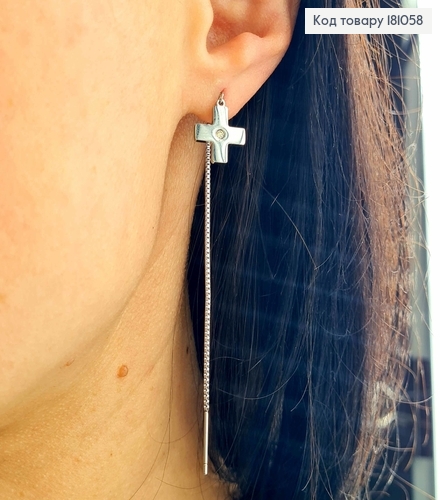 Сережки родованные протяжки 9см, Крестики с камешком, Xuping 181058 фото 1