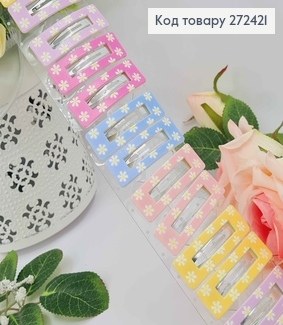 Набор детских заколок тик-так, Прямоугольные, с ромашками, 5,5см, 20шт/уп 272421 фото