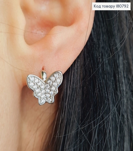 Сережки родированая кольца Бабочки в камнях, 1,2*1см, Xuping 180792 фото 1