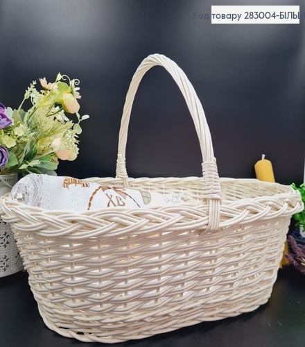  Кошик плетеный лозовый  МОЛОЧНЫЙ большой   (49*35*(15+19)см, Польща 283004-БІЛЬШИЙ фото 1
