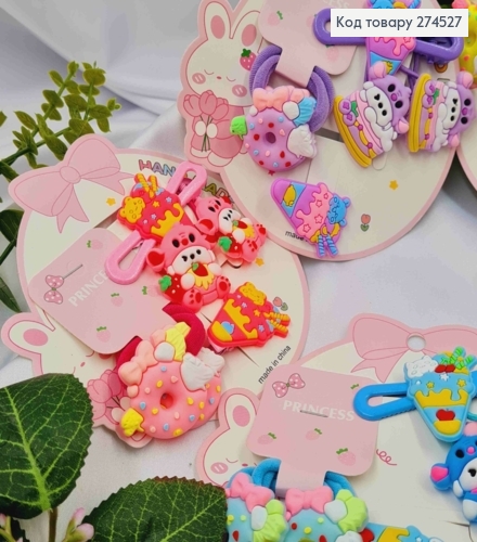 Набір дитячій: "Веселі Тваринки" заколка Стріла (2шт), Резинка (4шт), Яскраві кольори в асортименті 274527 фото 3