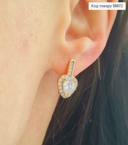 Серьги "Горячее Сердце" с Блестящим камнем в оправе из камней, 1,6см, английская застежка,  Xuping 18К 118872 фото 2