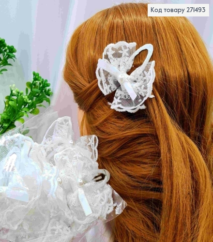 Набір заколок Тік-так (12шт), АЖУРНИЙ БАНТИК, Білого кольору, заколка 5см, бантик 6,5*6см 271493 фото 1