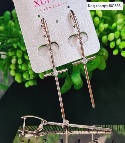 Сережки родовані Хрести з камінцем (англ.застібка), 5,5*1,5см, Xuping 180836 фото 1