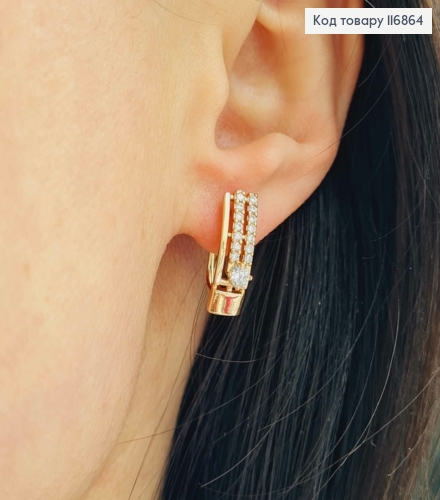 Серьги пластинки, с круглым камешком, 1,6см, англ.зам. Xuping 18К 116864 фото 2