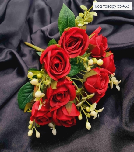 Искусственная композиция Розы, КРАСНОГО цвета, 5 веточек, 10 цветочков на металл, высота 30см. 551463 фото 2