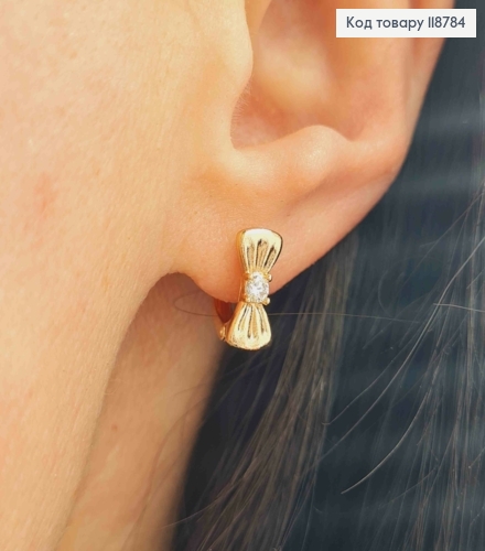 Серьги кольца (1,1см), "Бантик" с блестящим камнем (1,1см), XUPING 18K 118784 фото 1