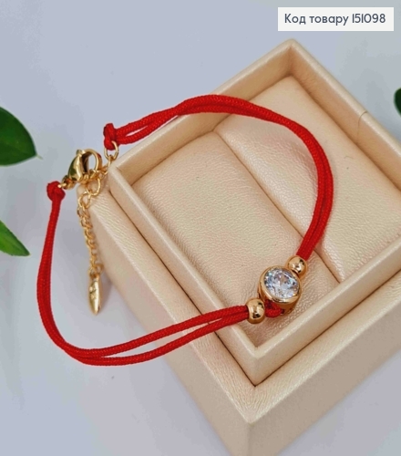 Браслет Красная нить с Камнем (1см) в оправе, 17+3см, Xuping 18К. 151098 фото 1