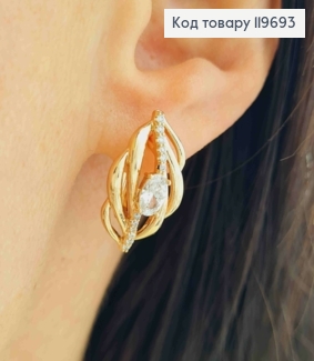 Серьги "Лейла" с Блестящими камешками, дл. 2см, англ. застежка, Xuping 18К 119693 фото