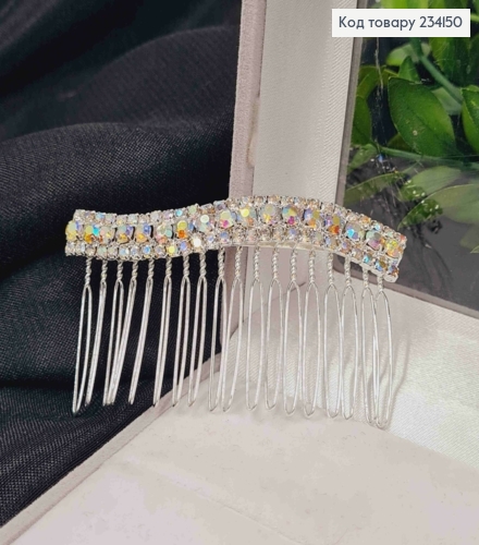 Гребень в волосах, серебряного цвета, "Волна" с Блестящими камешками Хамелеон 234150 фото 1