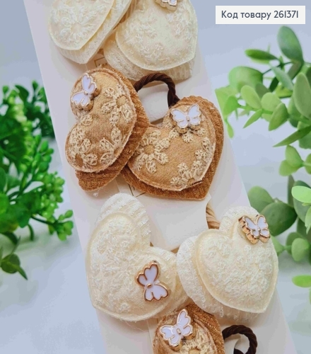 Набор резинок (20шт), СЕРДЦЕ с Бабочкой, Пастельные цвета, резинка 3см, сердце 4,5*3,5см 261371 фото 1