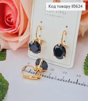 Серьги с большим черным камешком 1см, Франц. зам. Xuping 18K 115624 фото