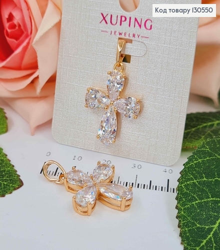 Крестик из четырех камешков, 2,1*1,9см, Xuping 18К 130550 фото 1