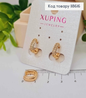Серьги кольца "Овальные" украшены камешками, длина 1см, Xuping 18К. 118616 фото