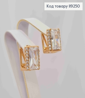 Серьги квадратные с изысканным блестящим камнем, 1,1*0,8см, итал. застежка, Xuping 18K 119250 фото