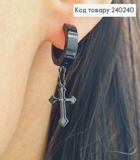 СЕРЬГА кольцо 1,2см Крестик черного цвета 1,3*0,9см, Stainless Steel  240240 фото