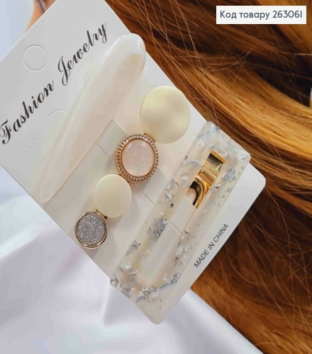 Набір дитячих заколок стріла (3шт) "Прямокутна-Краплинка", Перламутрових кольорів, 6,5см 263061 фото 2