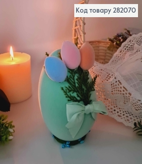 Пасхальная композиция, страусиное яйцо САЛАТОВОГО цвета, 15*10см 282070 фото