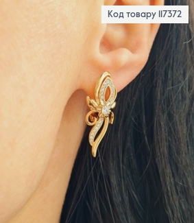 Серьги "Нежный Цветок" с камешками, длина 2,8см, англ застежка, XUPING 18K 117372 фото