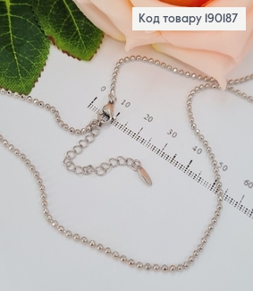 Цепочка с шариками с родием 40 см с удлинителем 5 см 190187 фото