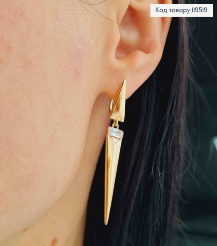 Серьги с подвижной подвеской с блестящим камнем, 1,5+3,4см, английская застежка, Xuping 18K 119519 фото 1