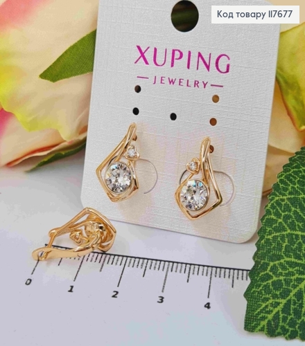 Серьги "Музыка Сердца" с Блестящим камнем Сваровски, 1,8см, англ. застежка, Xuping 18К 117677 фото 1