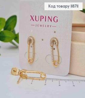Серьги гвоздики "Шпилька" с Блестящими камешками, 2см, Xuping 18K 118711 фото