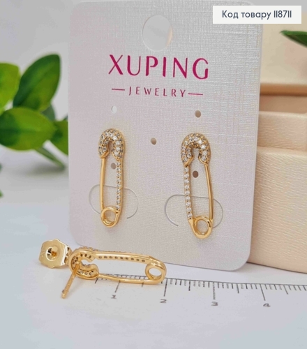 Сережки гвіздки "Шпилька" з Блискучими камінцями, 2см, Xuping 18K 118711 фото 1