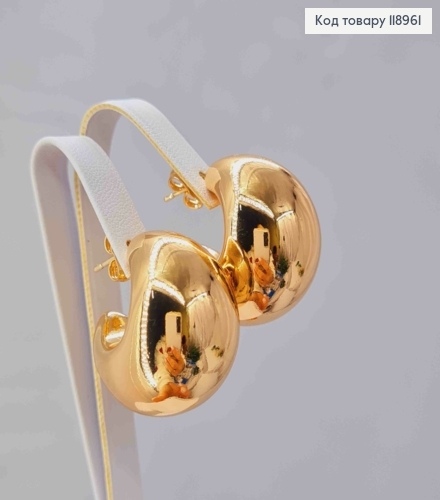 Серьги гвоздики "Объемные", длина 2,6см, Xuping 18K 118961 фото 2