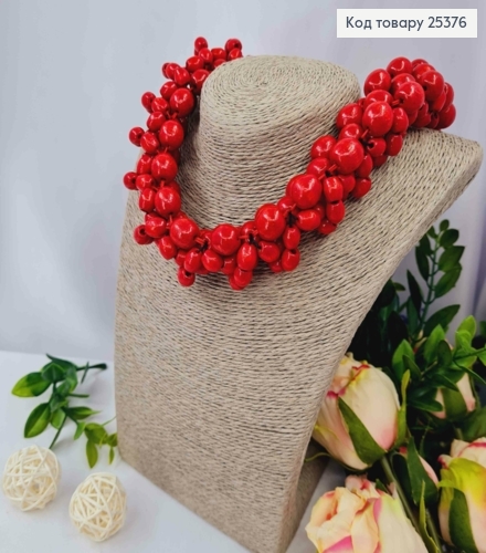 Намисто дерев'яне, ЧЕРВОНОГО кольору, 60см, ручна робота 25376 фото 1