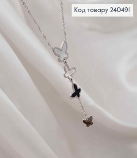 Цепочка, серебряного цвета, с подвеской Четыре бабочки, 40+5см, сталь Stainless Steel 240491 фото