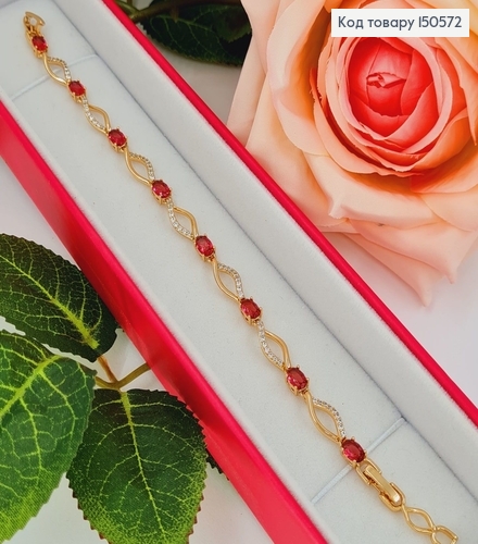 Браслет с малиновыми камнями, длина 17+2см, Xuping 18K 150572 фото 1