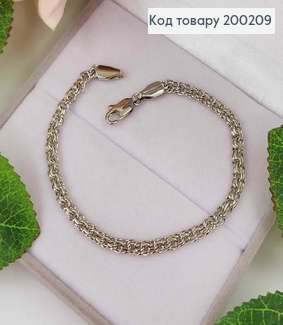 Браслет родований, ширина 4,5мм, довжина 19см, плетіння бісмарк, Xuping 200209 фото