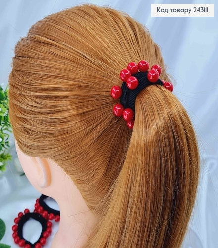 Резинка 7,5см  з пришитими  бусинками ЧЕРВОНОГО  кольору 243111 фото 2