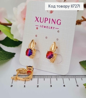 Серьги "Капелька" с сине-красным камнем, длина 1,5см, англ. застежка XUPING 18K 117271 фото