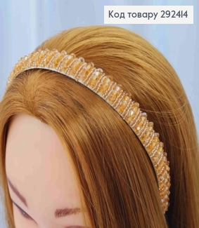 Обруч пластик, ПУДРОВОГО цвета, плетеный Стеклярусом и Бисером, ширина 1,5см. 292414 фото