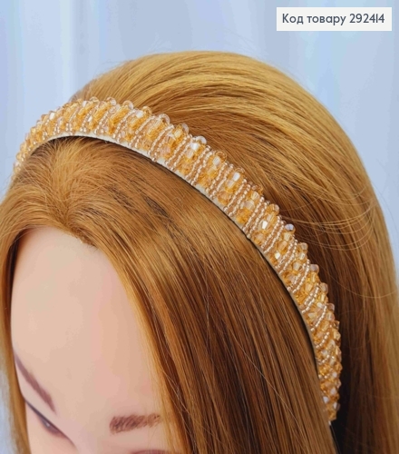 Обруч пластик, ПУДРОВОГО кольору,  плетений Стеклярусом та Бісером, ширина 1,5см 292414 фото 1