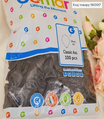 Воздушный шар латексный 10' Gemar черный матовый (26 см), 100 шт 560017 фото 1