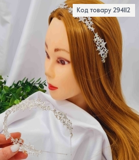 Тиара под серебро, "Звездное Небо" с Блестящими или Перламутровыми камешками в ассортименте, 3см 294112 фото