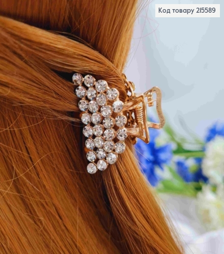 Краб металл "Полукруг", 3,5см в камнях, золотого цвета 215589 фото 2