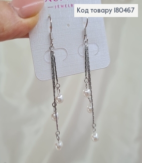 Серьги подвески с жемчужинами родованные Xuping 180467 фото