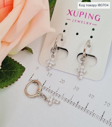 Сережки родовані кільця з підвісками Хрестами в камінцях, 2,5*0,6см, Xuping 180704 фото 2