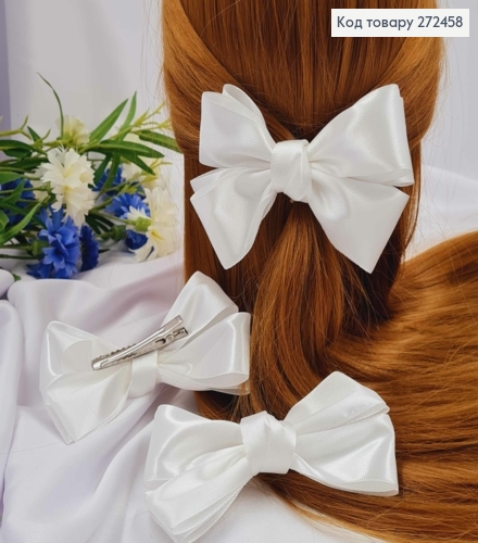 Заколка (5,5см) БАНТ СВЕТЛО МОЛОЧНОГО цвета, атласная, размер 12*7см, Украина. 272458 фото 2