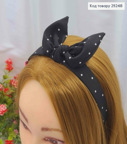 Обруч пластик в ткани "Солоха", в Горошек Черного цвета, 2,5см, ручная работа, Украина. 292418 фото 1