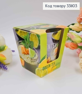 Аромасвічка стакан GREEN TEA, Pudding with mix citrus bruits, 115г/ 30год., Польща 331103 фото