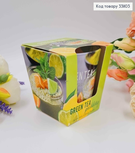 Аромасвічка стакан GREEN TEA, Pudding with mix citrus bruits, 115г/ 30год., Польща 331103 фото 1