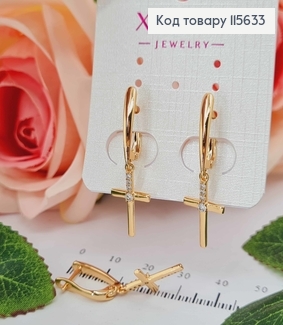 Серьги, с подвеской 1,5см, крестиком с камешком, англ. зам. Xuping 18K 115633 фото