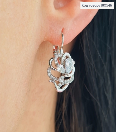 Серьги 2,5*1,5см родированые Цветочек с камнями Xuping 180546 фото 3