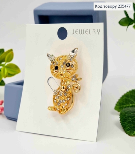 Брошь "Котик" ЗОЛОТОГО цвета, с камешками, размер 3,8*2см 235477 фото 2